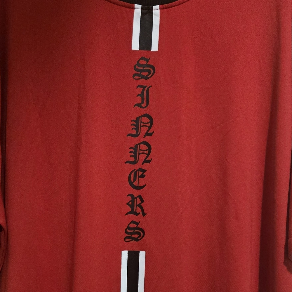 2 XL SINNERS  Rare, Red Men's Shirt Perfect Condition. Loose And Long Fit.